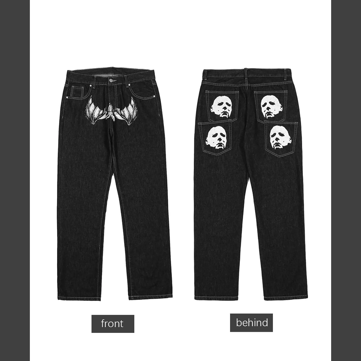 Hip Hop Gothic Denim Pants Streetwear Mens Graphic Print Baggy Punk Rock Jeans Harajuku Casual Loose Jean Trousers