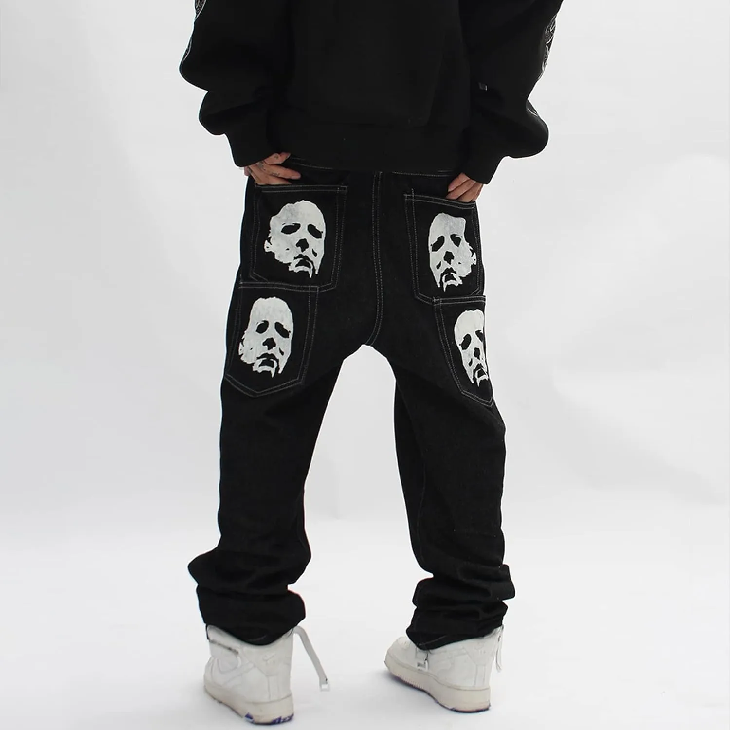 Hip Hop Gothic Denim Pants Streetwear Mens Graphic Print Baggy Punk Rock Jeans Harajuku Casual Loose Jean Trousers