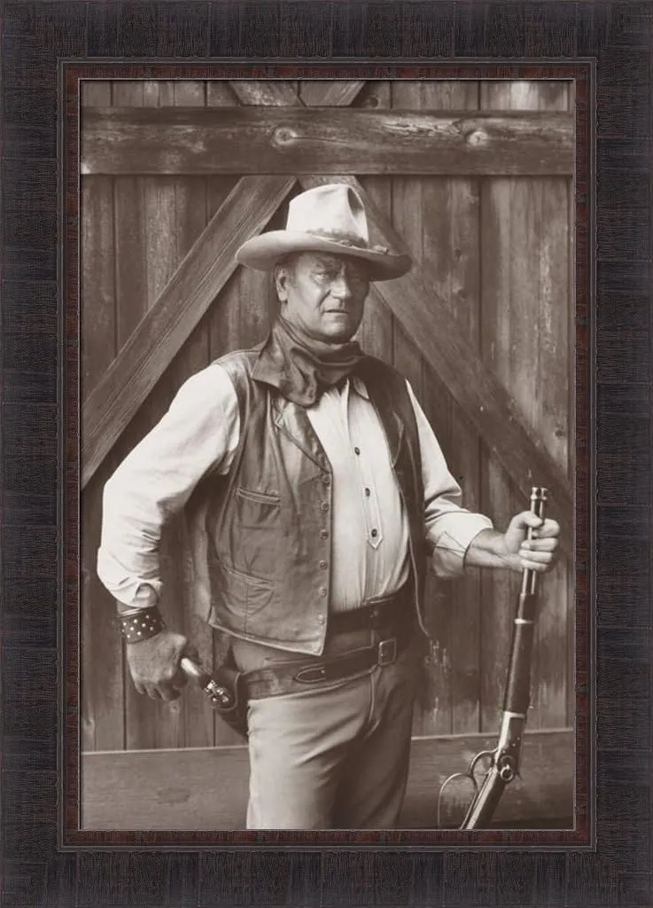 Home Cabin Décor John Wayne The Cowboys by Bob Willoughby 20x28 Movie Wild West Western Sepia Framed Art Print Picture