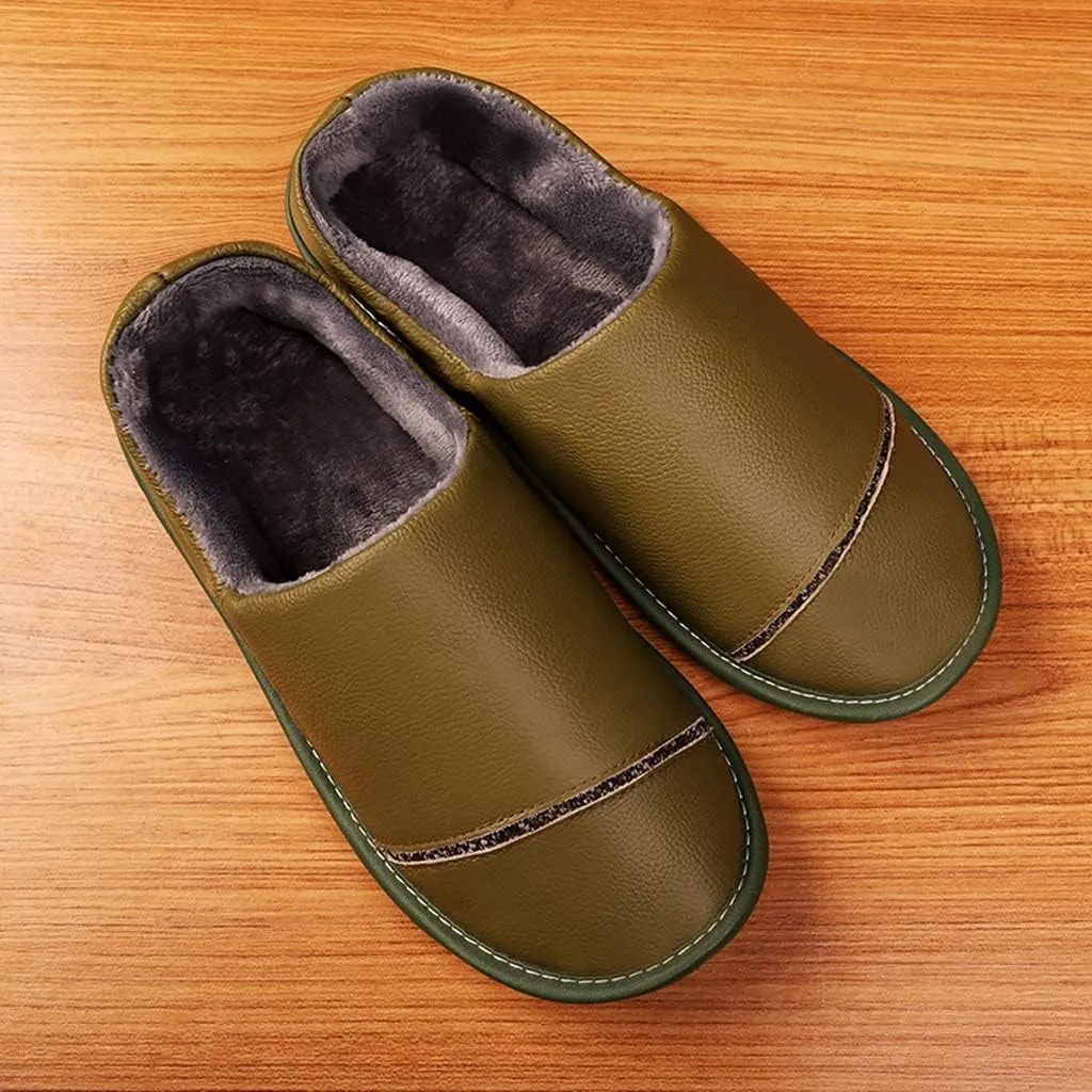 Home cotton slippers male winter indoor bag with warm home with lovers leather plush winter cowhide slippers