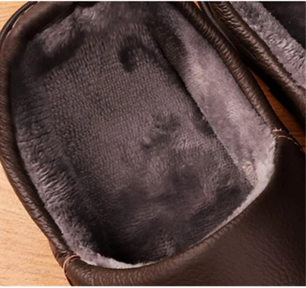 Home cotton slippers male winter indoor bag with warm home with lovers leather plush winter cowhide slippers