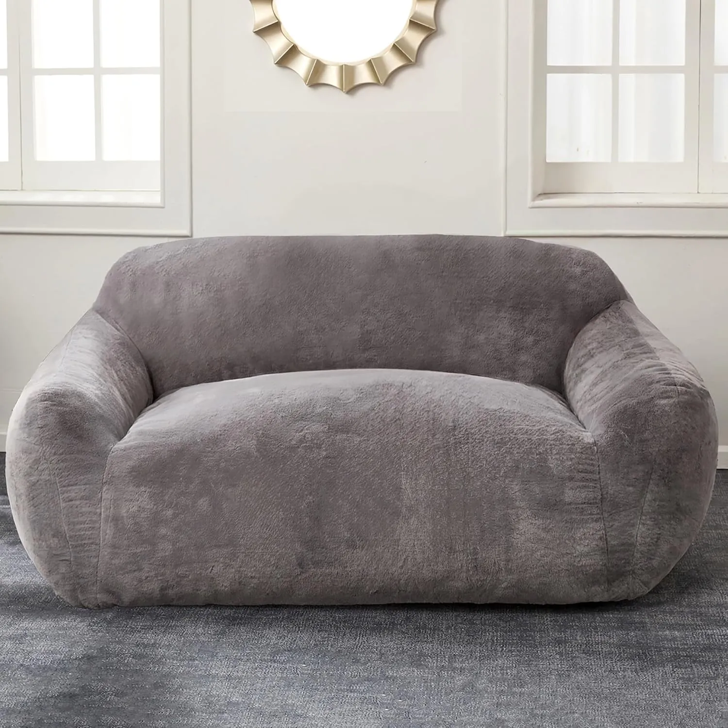 Homguava Oversized Bean Bag Chair for Adults, Giant Bean Bag Sofa,Bean Bag Couch Floor Sofa with Soft Faux Fur Cover & Wide Armrests Big BeanBag Lazy Sofa for Bedroom,Living Room,Apartment (Grey)