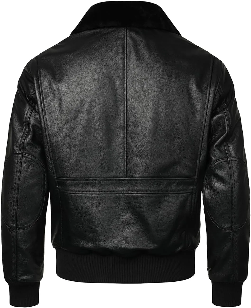 HOOD CREW Men’s Genuine Leather Flight Bomber Jacket Air Force Aviator Outerwear Jackets with Removable Fur Collar