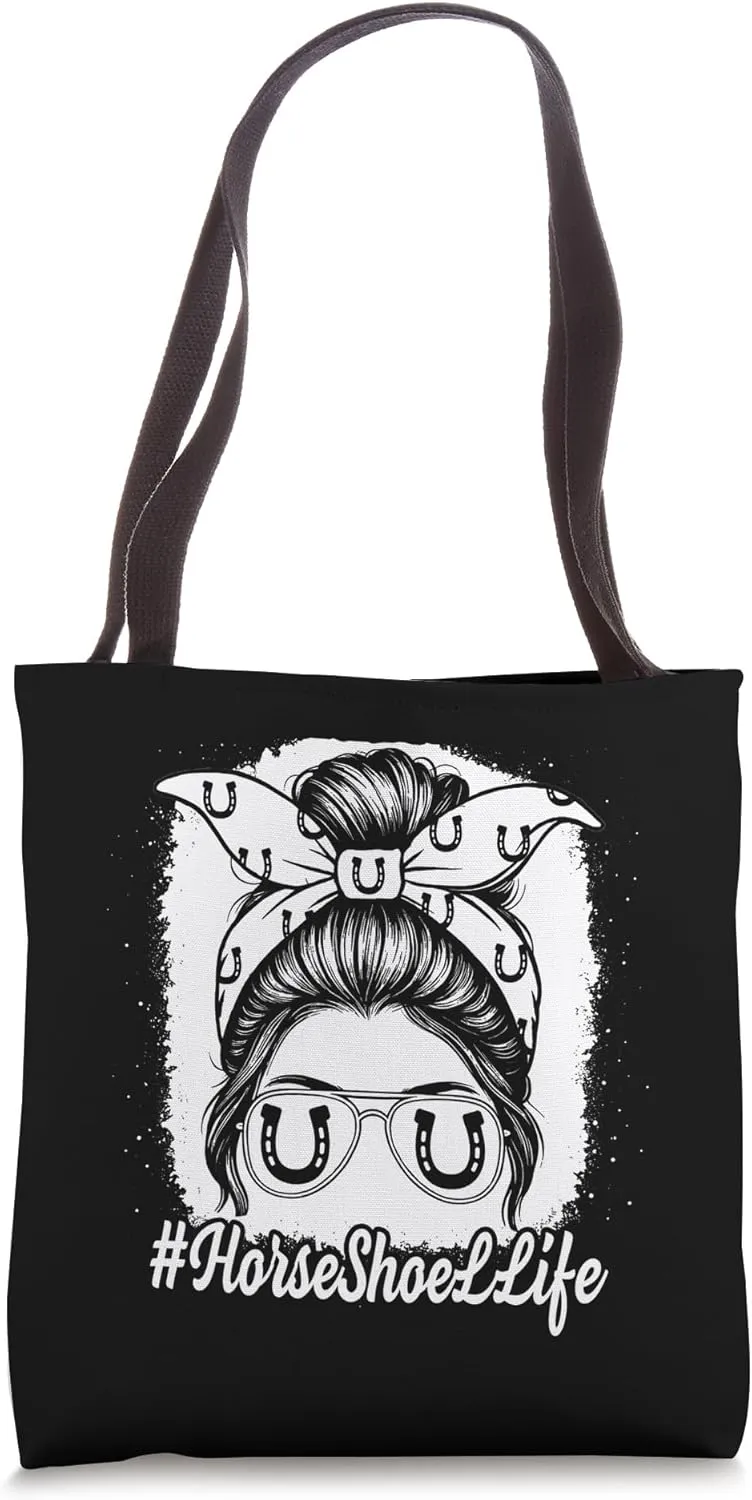Horseshoe Life Messy Bun Luck Stable Hoof Girl Women Tote Bag
