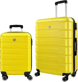 HOUAGI Luggage Sets 2 Piece,20 inch 24 inch Carry on Luggage Airline Approved,ABS Hardside Lightweight Suitcase with 4 Spinner Wheels,2-Piece Set(20/24),Yellow
