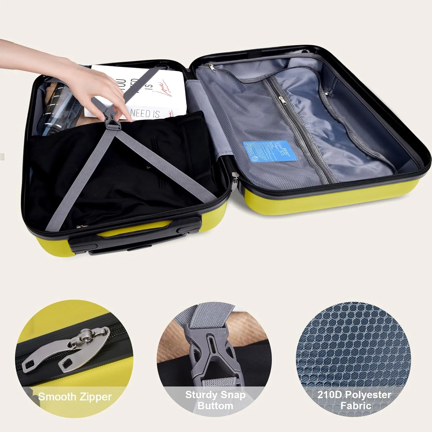 HOUAGI Luggage Sets 2 Piece,20 inch 24 inch Carry on Luggage Airline Approved,ABS Hardside Lightweight Suitcase with 4 Spinner Wheels,2-Piece Set(20/24),Yellow