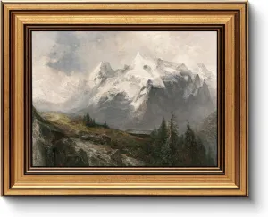 HUARCEY Framed Canvas Wall Art Prints, Living Room Shelf Vintage Decor Aesthetic, Winter Mountain Landscape Paintings Farmhouse Wall Decor, Retro Table Desk Decorations for Bedroom, 8x10Inch
