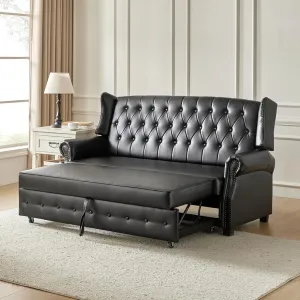HULALA HOME 74" Faux Leather Setee Sleeper Sofa Bed,Transitional High Back Chesterfield Sofa Bed Couches for Living Room and Bedroom,Black