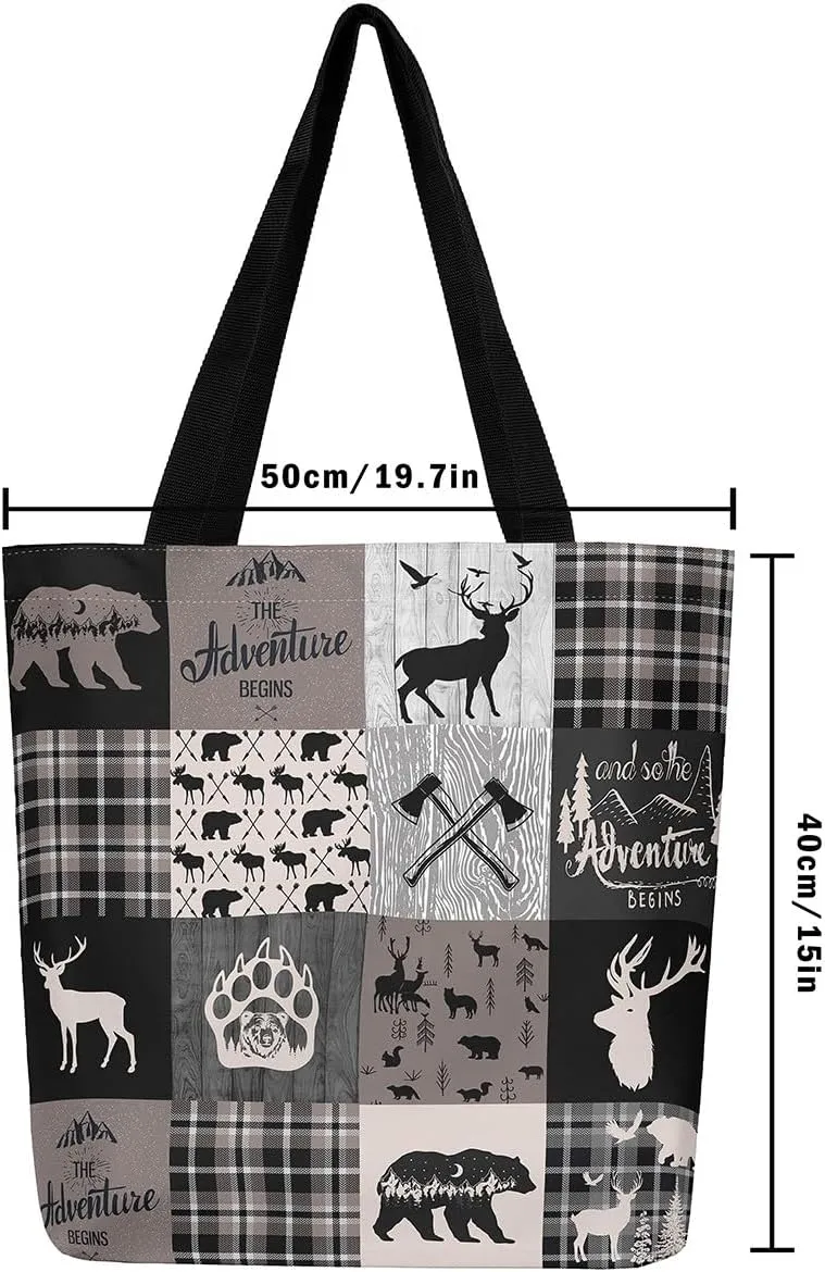 Hunting Deer Canvas Tote Bag Farmhouse Rustic Tote Bag Wildlife Bear Shopping Grocery Bags