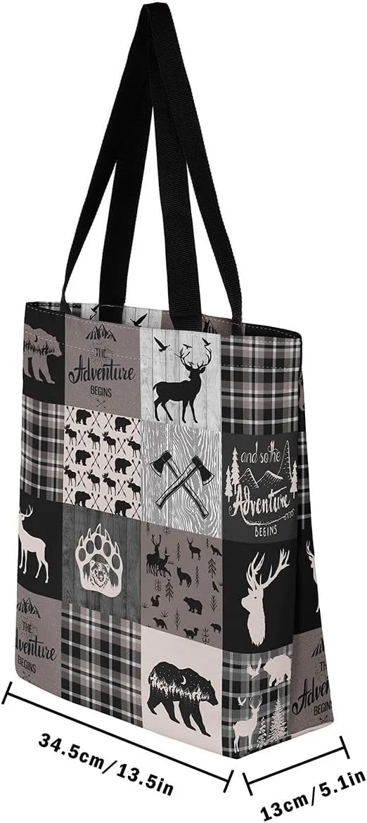 Hunting Deer Canvas Tote Bag Farmhouse Rustic Tote Bag Wildlife Bear Shopping Grocery Bags