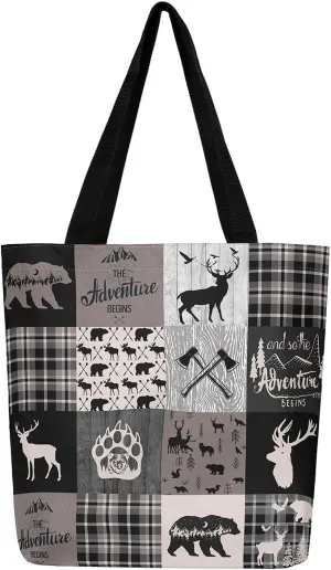 Hunting Deer Canvas Tote Bag Farmhouse Rustic Tote Bag Wildlife Bear Shopping Grocery Bags