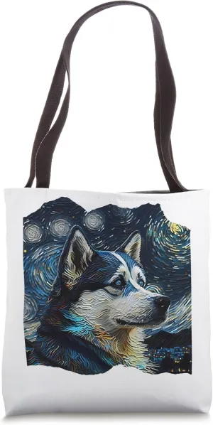 Husky Portrait Starry Night Van Gogh Impressionist Style Art Tote Bag