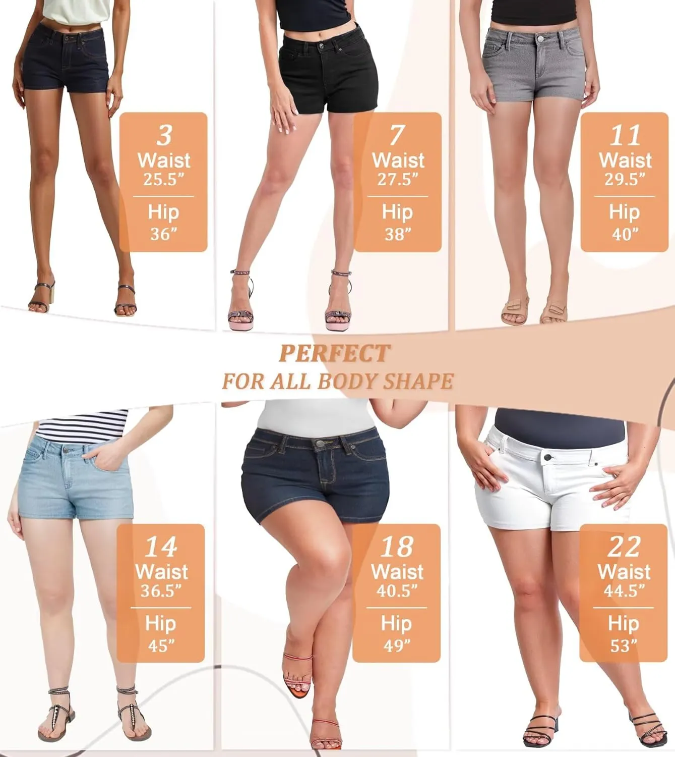 Hybrid & Company Womens Mid Rise Denim Stretchy Jean Shorts with Pockets