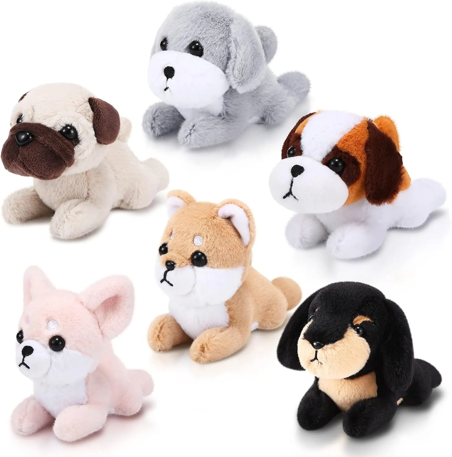 HyDren 6 Pcs Mini Puppy Stuffed Animals Small Dog Plush Bulk Puppies Realistic Cute Dog Toys Soft Plush Adopt a Pet Stuffed Animal Puppy Party Favor for Animal Birthday Party Gifts(Cute Style)