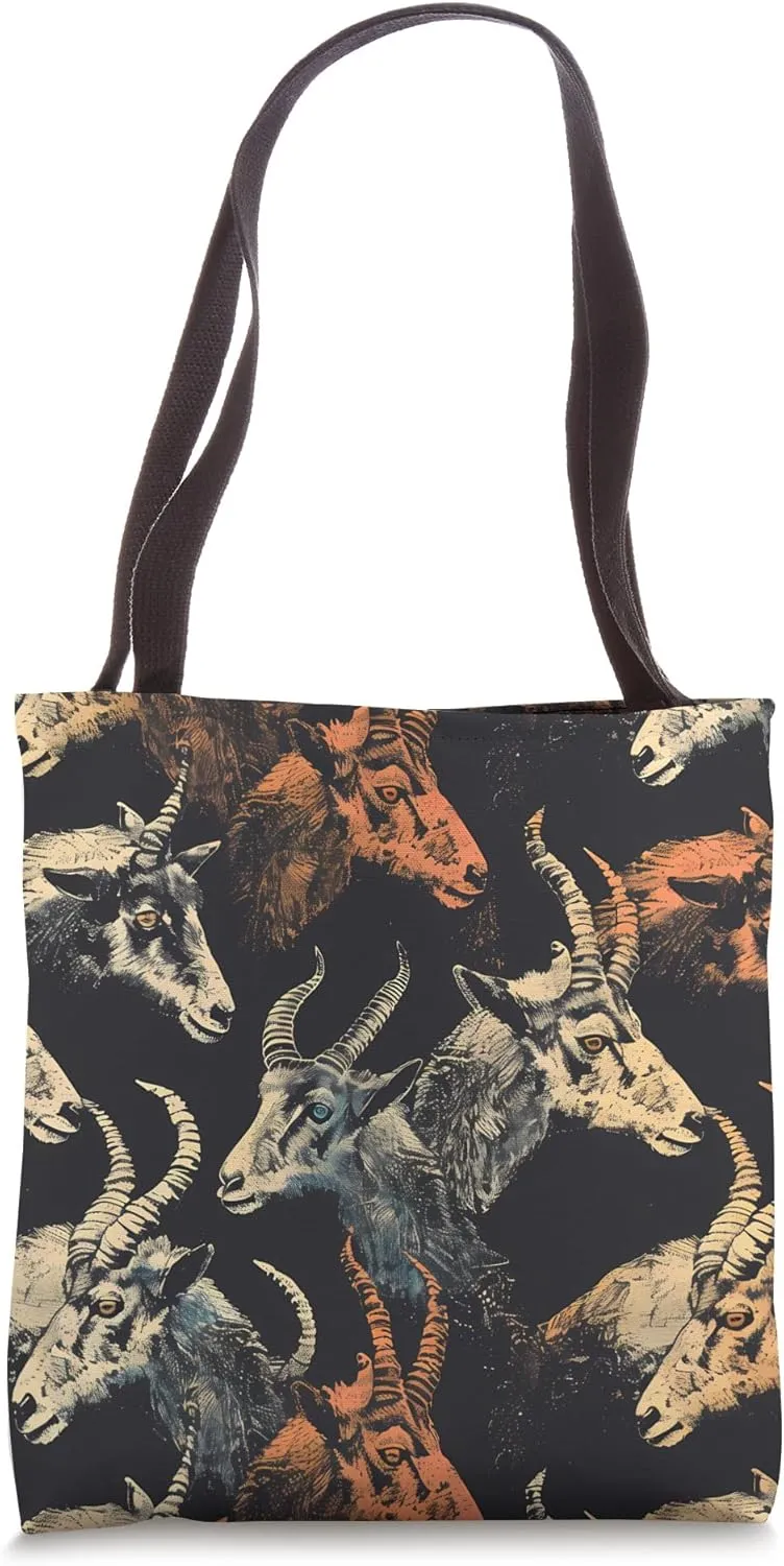 Ibex Duotone Animal Wildlife Pattern Tote Bag