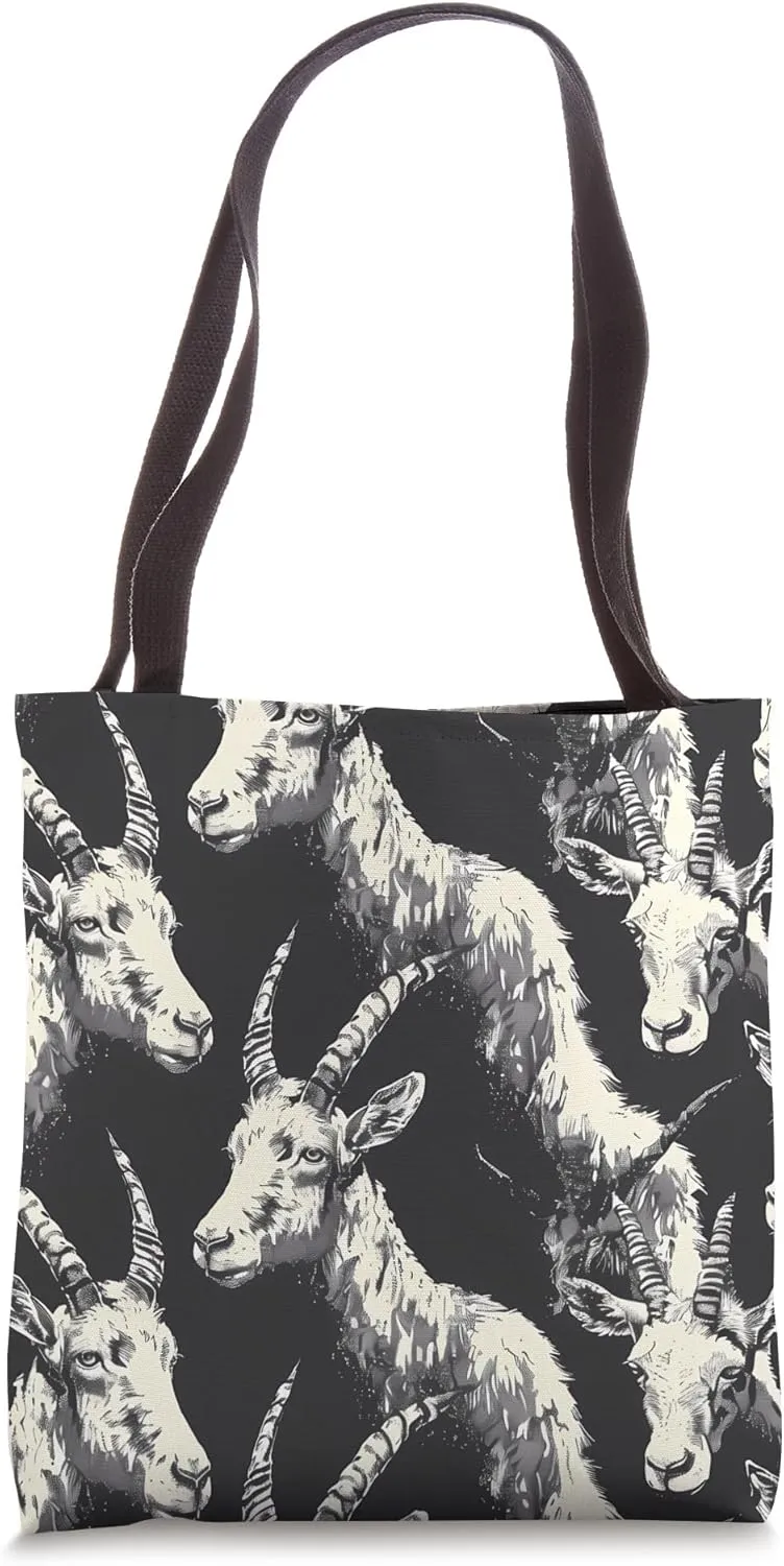 Ibex Duotone Animal Wildlife Pattern Tote Bag