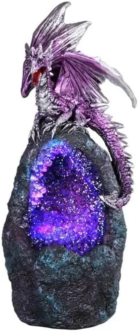 ICE ARMOR 6.75" H Purple Dragon with LED Blue/Purple Faux Crystal Stone Statue Fantasy Decoration Figurine