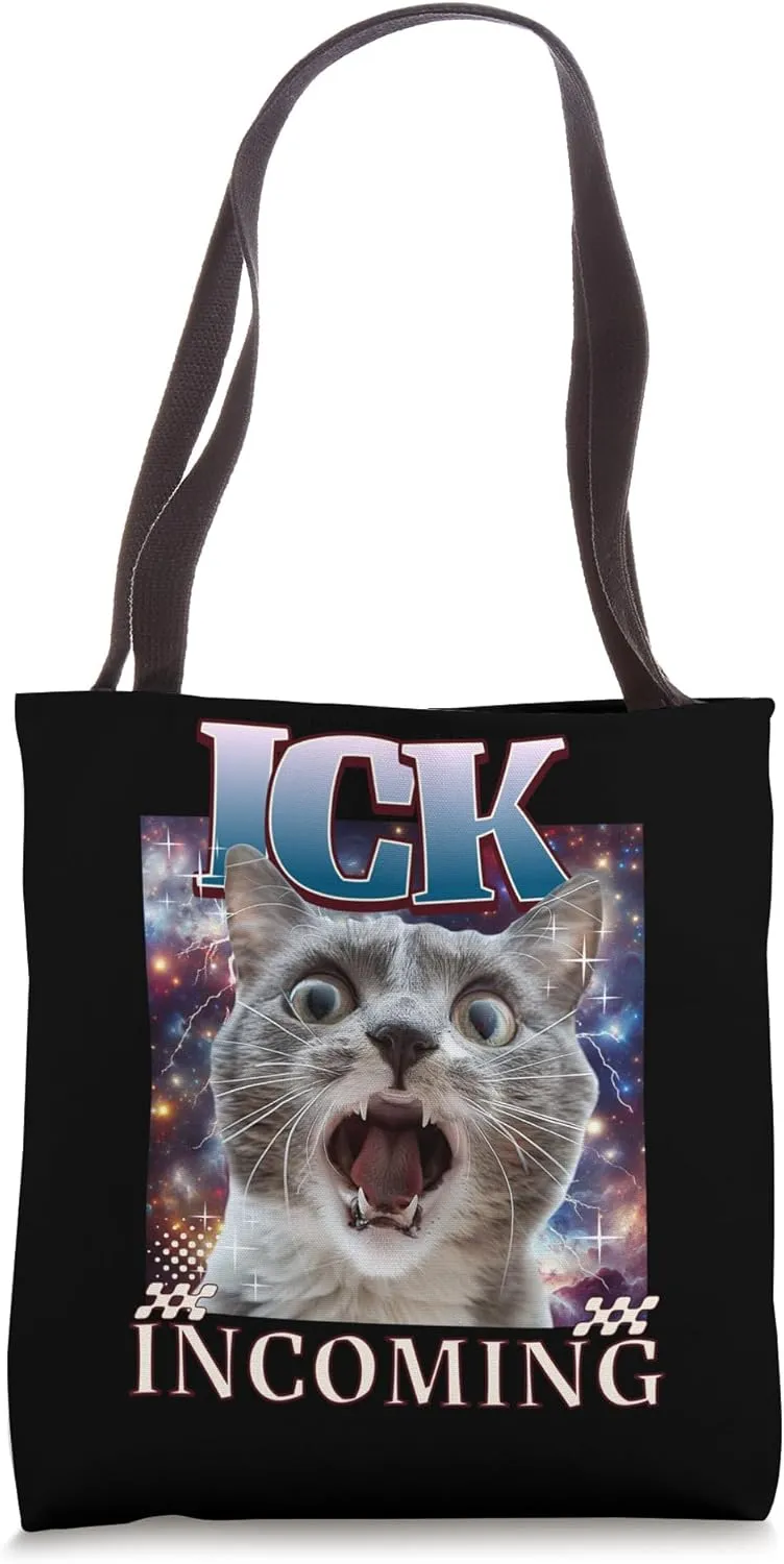 Ick Incoming Silly Cat Face Y2K Galaxy Space Aesthetic Tote Bag