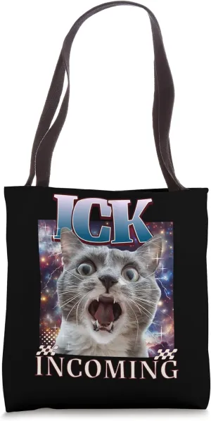 Ick Incoming Silly Cat Face Y2K Galaxy Space Aesthetic Tote Bag