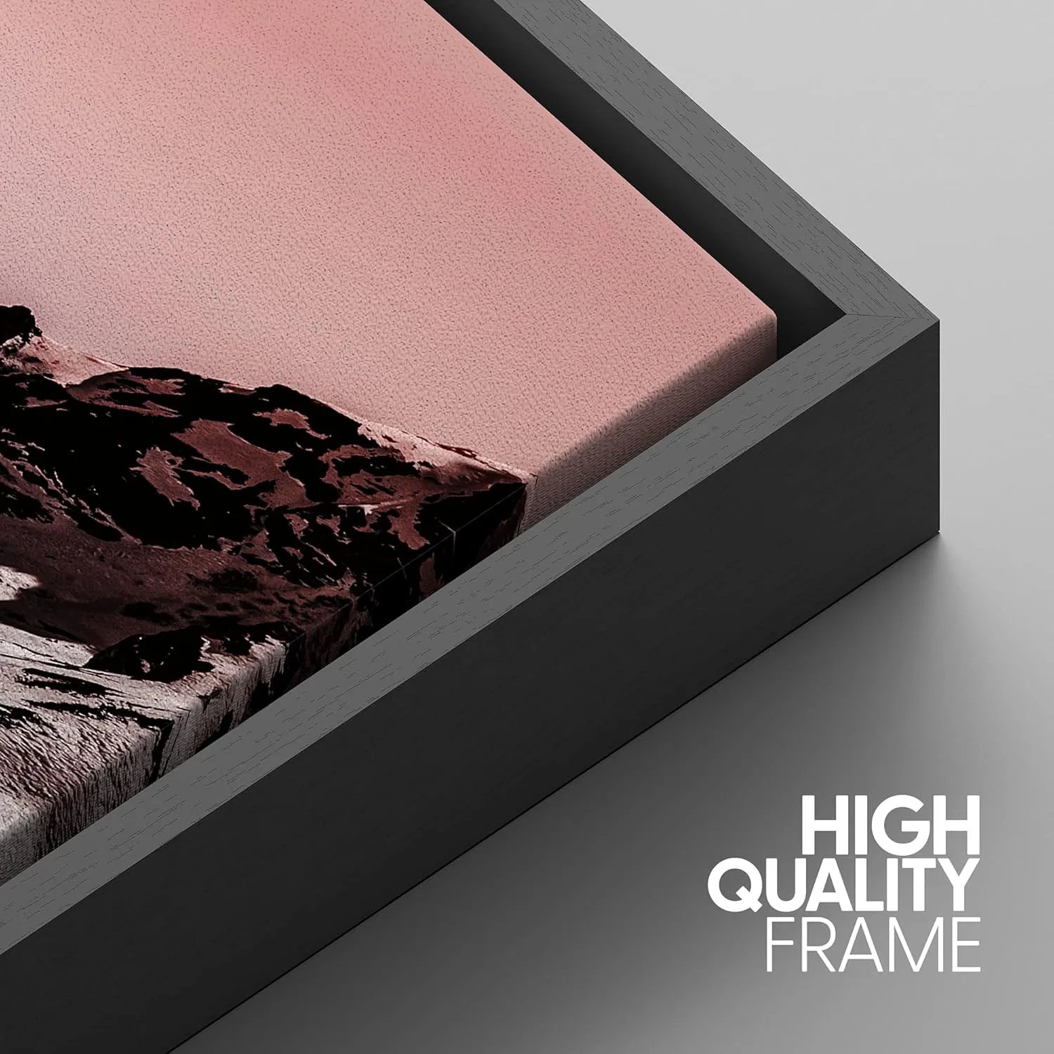IDEA4WALL Framed Wall Art Print Set Snowy Mountain Valley with Pink Coral Skyline Nature Wilderness Photography Realism Rustic Scenic Duotone for Living Room, Bedroom, Office - 24"x36"x3 Black