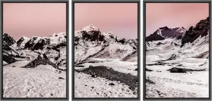 IDEA4WALL Framed Wall Art Print Set Snowy Mountain Valley with Pink Coral Skyline Nature Wilderness Photography Realism Rustic Scenic Duotone for Living Room, Bedroom, Office - 24"x36"x3 Black