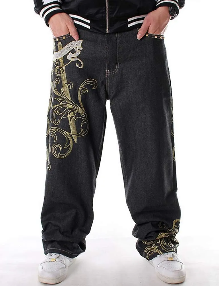 IDEALSANXUN Baggy Jeans Men Casual Embroidery Hip Hop Loose Fit Y2k Jeans