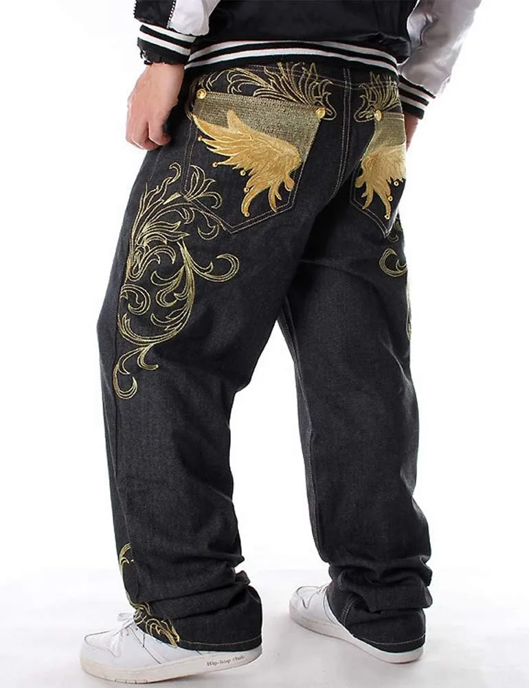 IDEALSANXUN Baggy Jeans Men Casual Embroidery Hip Hop Loose Fit Y2k Jeans