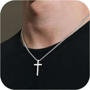 IEFSHINY Gifts for Men Boys - Stainless Steel Cross Pendant Chain Necklaces for Men, Mens 16-30 Inches Chain Gold Silver Black Cross Necklace Jewelry Gifts