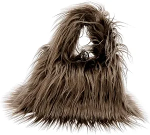 ikasus Faux Fur Handbags Furry Fluffy Fuzzy Bags Plush Tote Cute Handbag Faux Fur Crossbody Bag Shoulder Bag for Women, Dark Brown