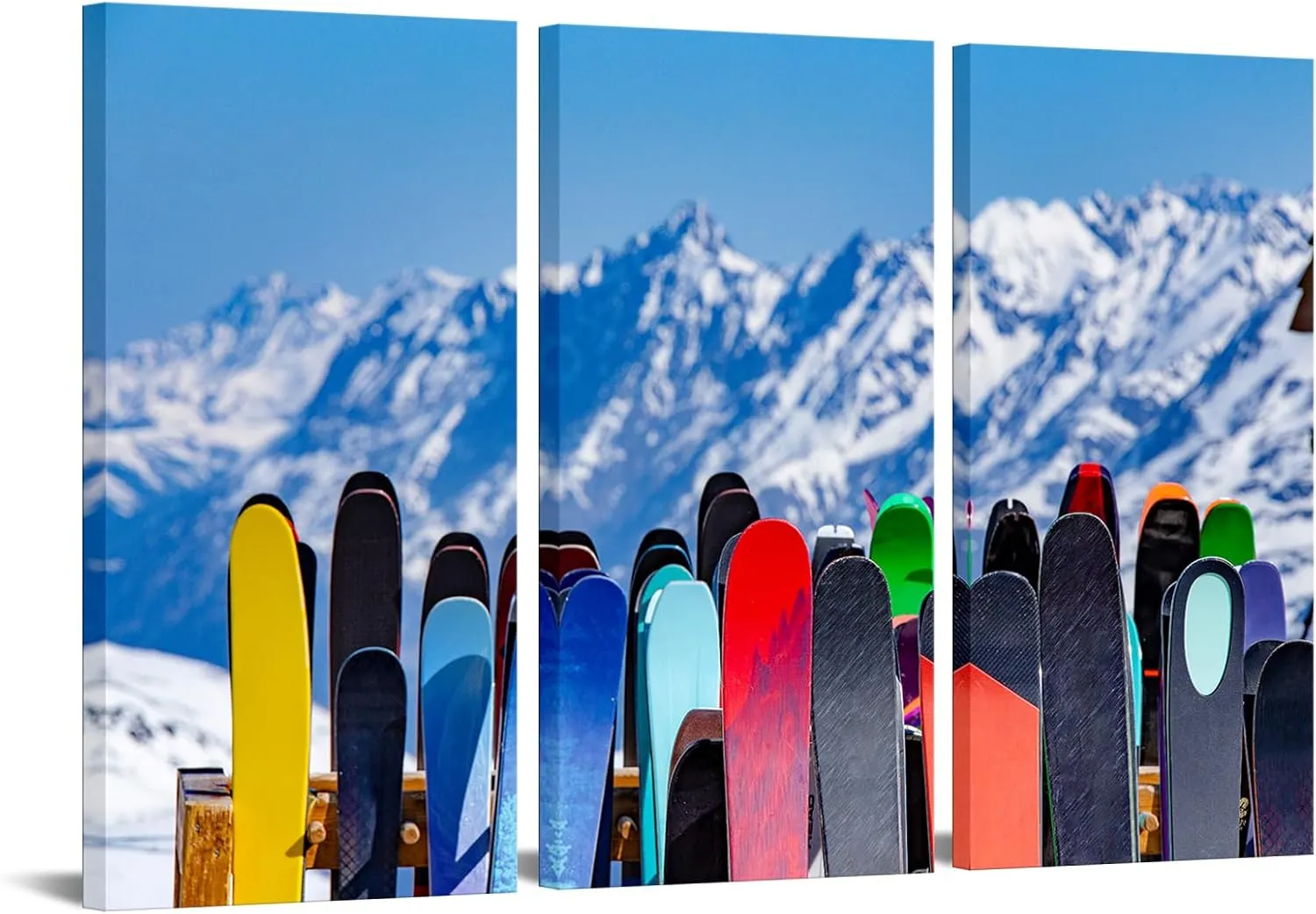 iKNOW FOTO Canvas Set of 3 Snowboard Canvas Prints Ski Winter Sports Wall Art Landscape Picture Framed Artwork for Home Decor Ready to Hang Each Size 12x24