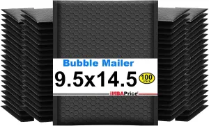 iMBAPrice 9.5x14.5 Inches Black Color Polybubble Bag, 100-Pack Large Size #4 Self Seal Poly Bubble Mailers Padded Packing Envelopes (Total 100 Bags)
