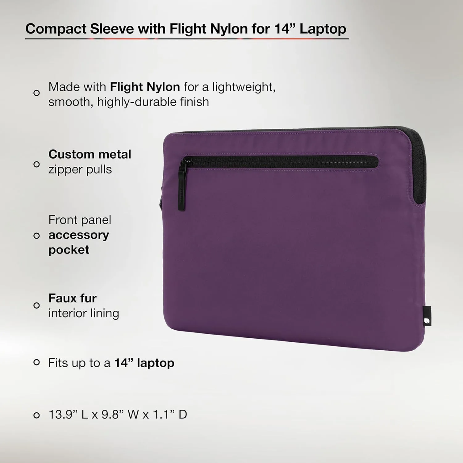 Incase Compact Laptop Sleeve with Flight Nylon - 14-inch MacBook/Laptop & iPad/Tablet Sleeve - Faux Fur Lining, Lightweight, Durable, Weather Resistant, Slip Pocket for Accessories - Nordic Mauve