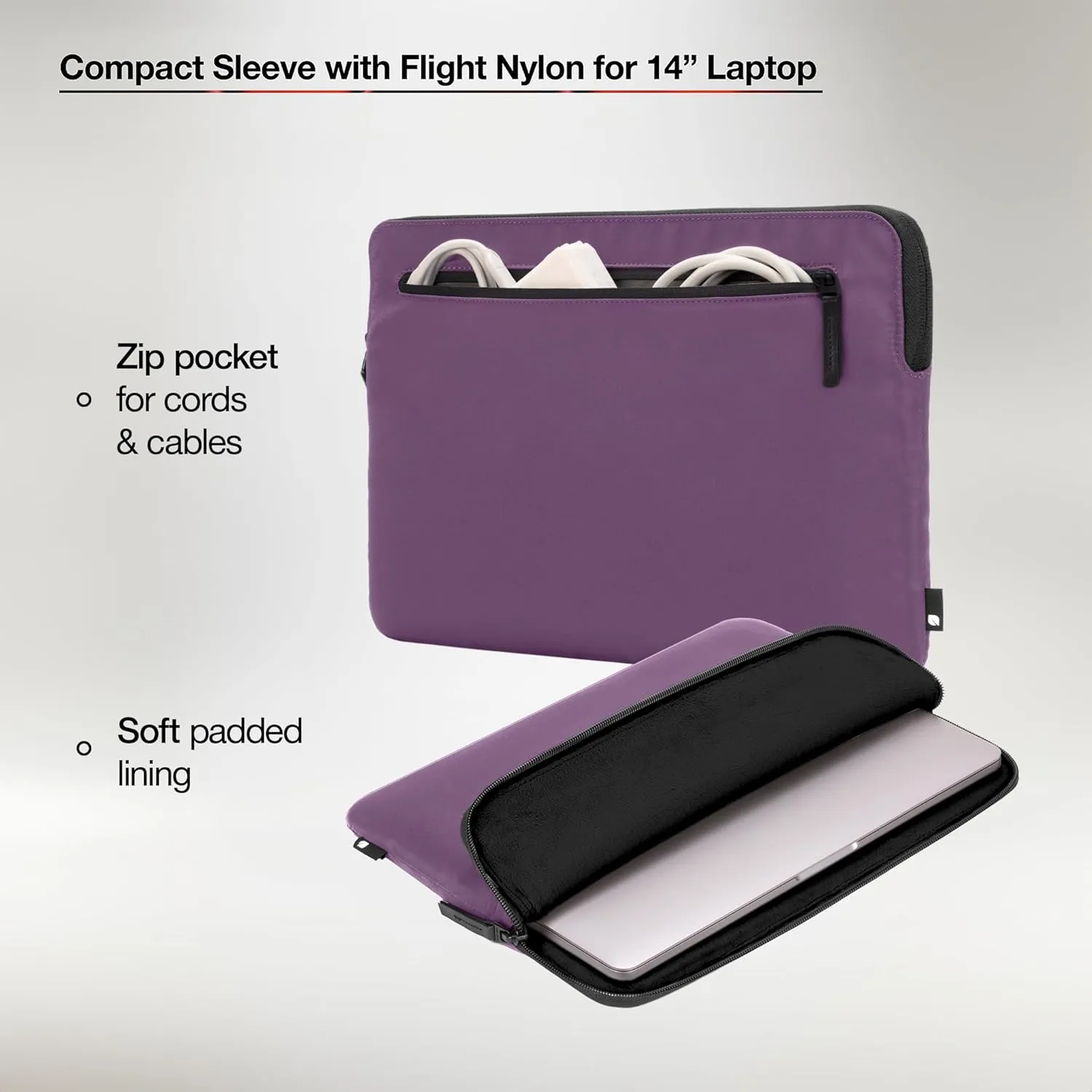 Incase Compact Laptop Sleeve with Flight Nylon - 14-inch MacBook/Laptop & iPad/Tablet Sleeve - Faux Fur Lining, Lightweight, Durable, Weather Resistant, Slip Pocket for Accessories - Nordic Mauve