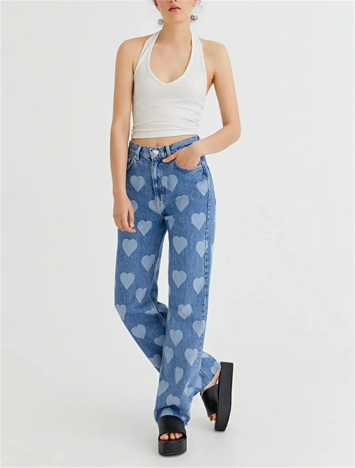 Indie Aesthetics Jeans for Women Gothic Punk Wide Leg Long Length Denim Pants Y2k Loose Casual Jeans Streetwear