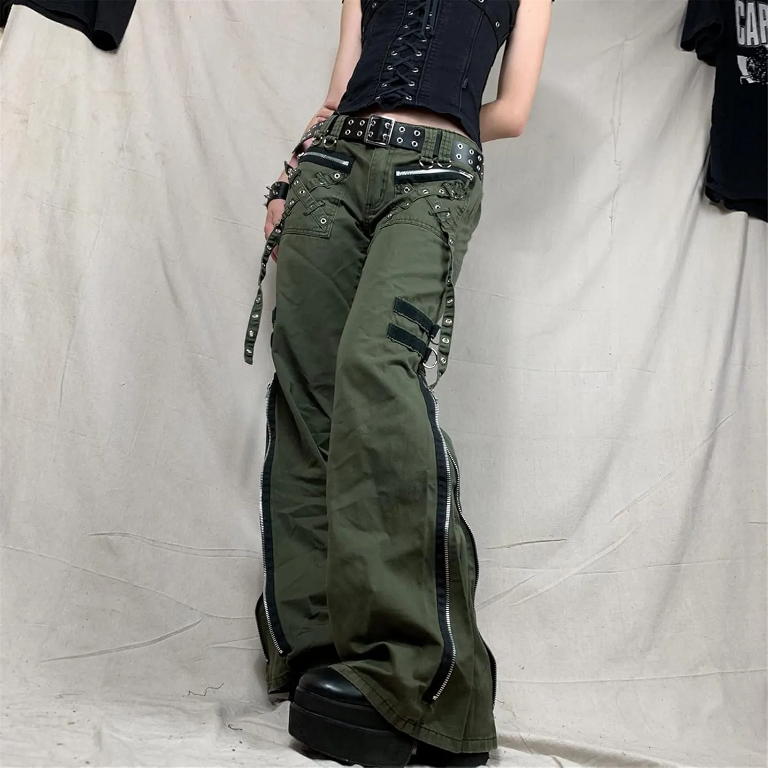 Indie Aesthetics Jeans for Women Gothic Punk Wide Leg Long Length Denim Pants Y2k Loose Casual Jeans Streetwear