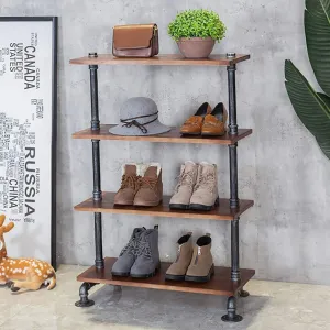 Industrial 4-Tier Pipe Storage Rack, Standing Shelf Unit, Rustic Display Rack for Home Retail Office, Bag/Bookshelf/Tools Holder, 27.6’’ x 11.8’’ x 43.3’’