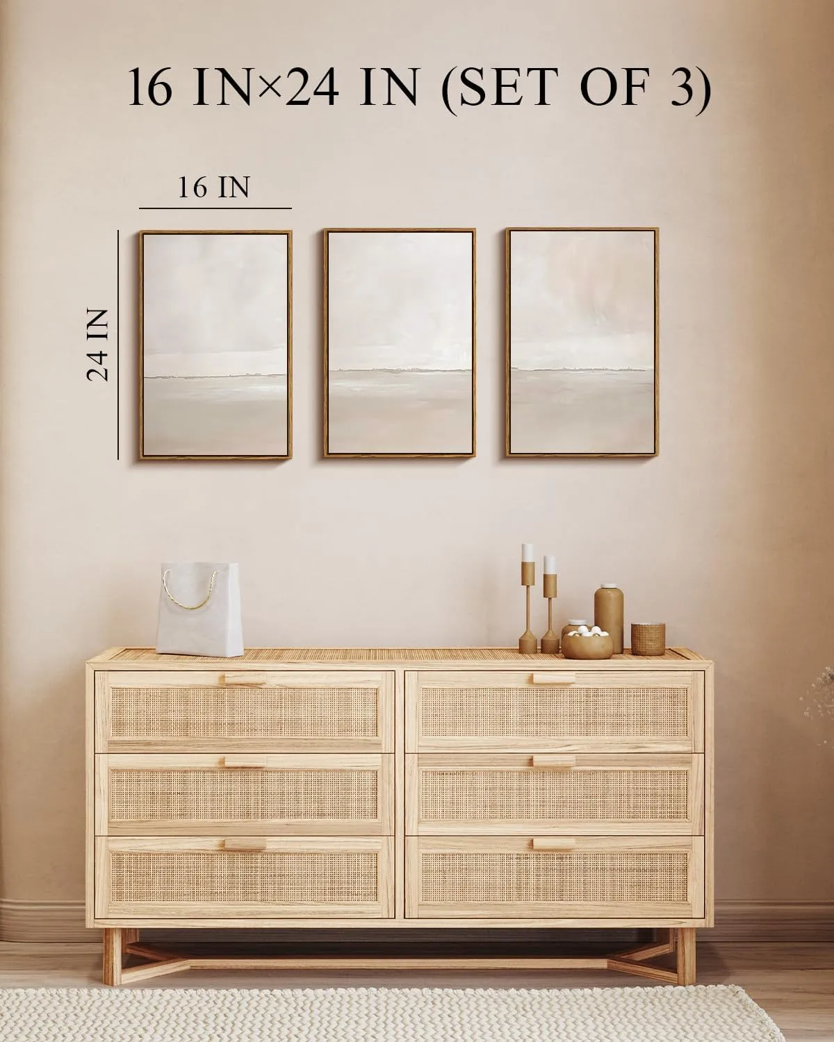 InSimSea 3 Pcs Framed Canvas Wall Art, Living Room Neutral Abstract Art, Bedroom Wall Decor Above Bed, Modern Beige Earthy Decor, 16x24inch, Set of 3