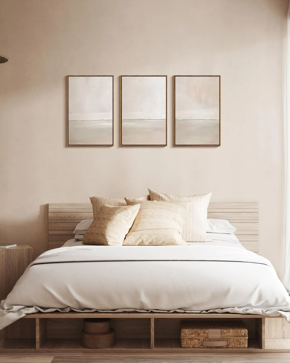 InSimSea 3 Pcs Framed Canvas Wall Art, Living Room Neutral Abstract Art, Bedroom Wall Decor Above Bed, Modern Beige Earthy Decor, 16x24inch, Set of 3