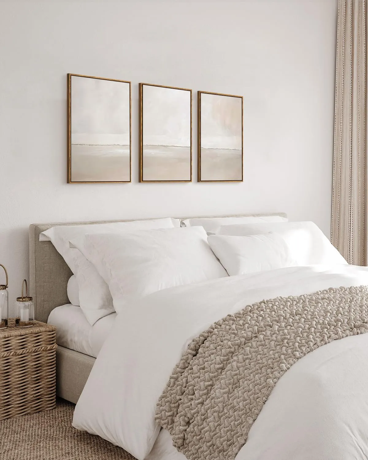 InSimSea 3 Pcs Framed Canvas Wall Art, Living Room Neutral Abstract Art, Bedroom Wall Decor Above Bed, Modern Beige Earthy Decor, 16x24inch, Set of 3