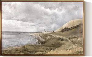 InSimSea Golden Framed Vintage Canvas Wall Art Coastal Scene From Denmark Seascape Nature Wilderness Wall Decor 24x36in, Green Mountain Range Stormy Landscape Beach Print, Seaside Bathroom Bedroom