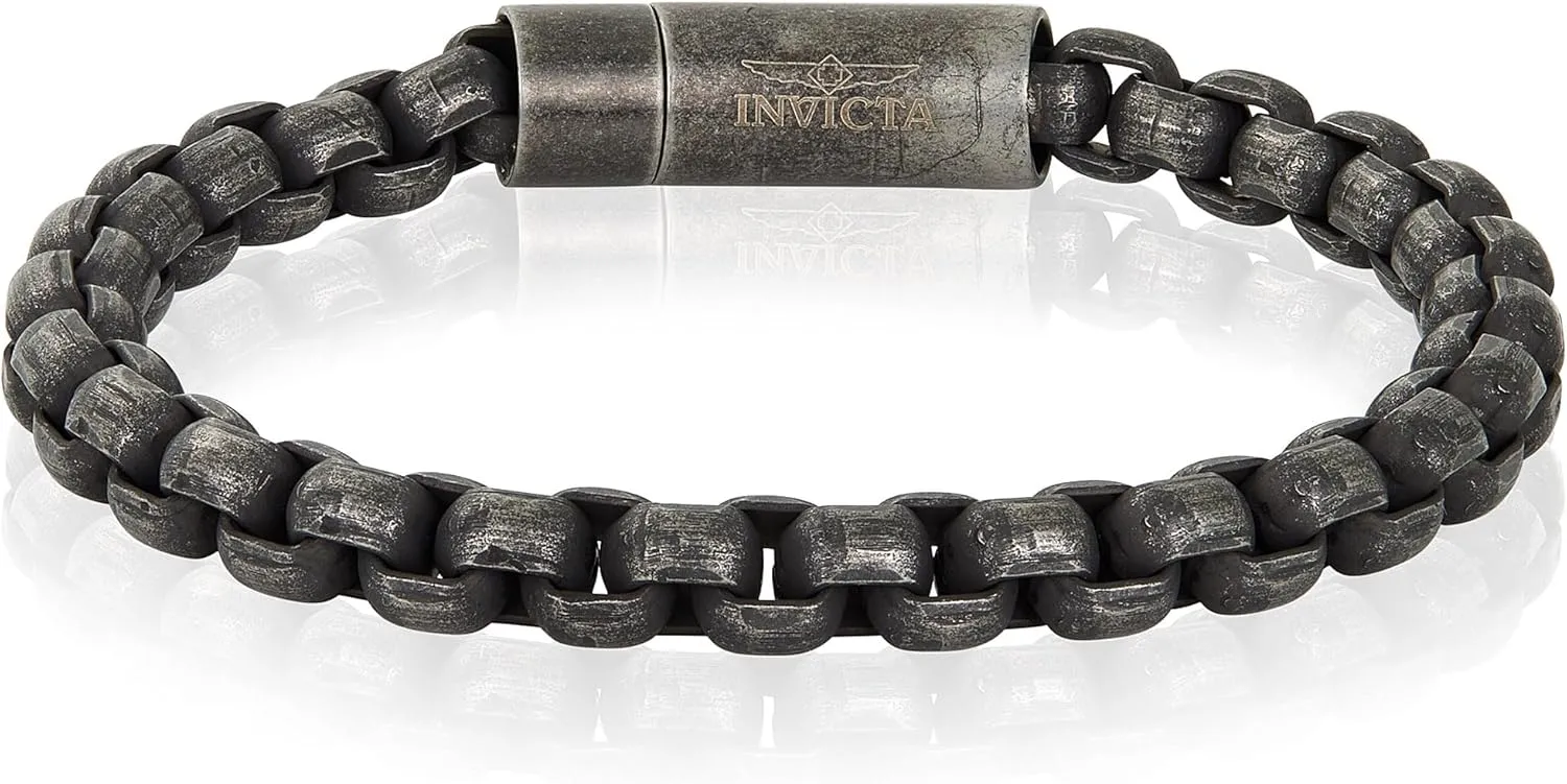 Invicta Bracelet for Men, Stainless Steel Chain Jewelry, Polished Box Links, 8mm, 9"