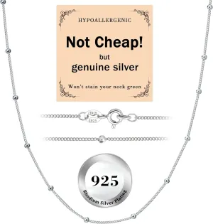 Italian 1.2/1/0.8mm 925 Sterling Silver Chain for Women, Solid Box Cable Rope Station Necklace Chains, Nickel-Free & Hypoallergenic, Thin & Dainty & Sturdy, Perfect for Pendants & Everyday Jewelry