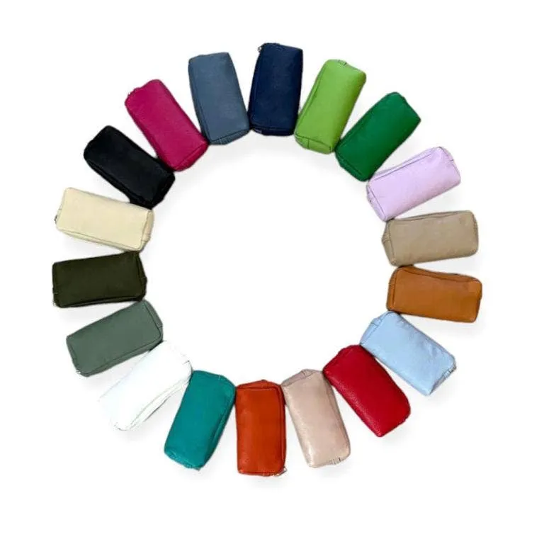 Italian Leather Solid Zipper Pouch