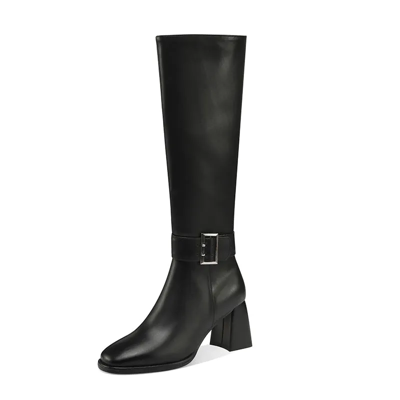 Iyla Black Knee High Buckle Boots