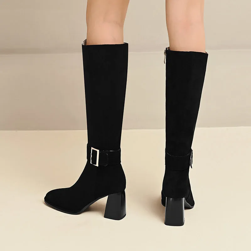 Iyla Black Knee High Buckle Boots