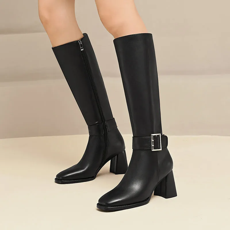 Iyla Black Knee High Buckle Boots