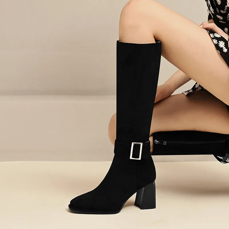 Iyla Black Knee High Buckle Boots