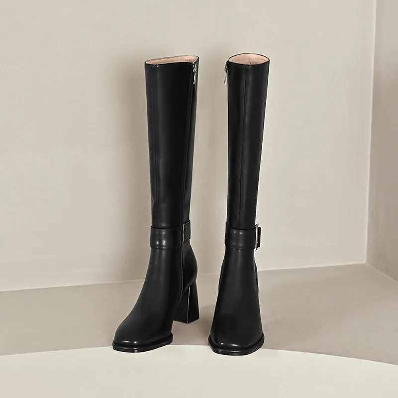Iyla Black Knee High Buckle Boots