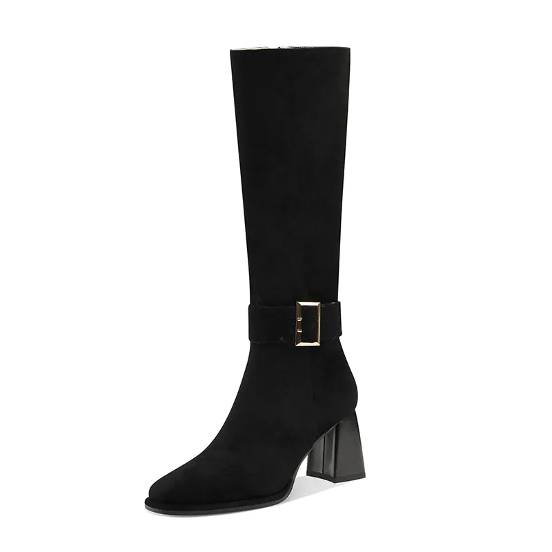 Iyla Black Knee High Buckle Boots