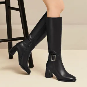 Iyla Black Knee High Buckle Boots